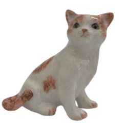 White Brown cat sitting Miniature Ceramic Animal Figurine