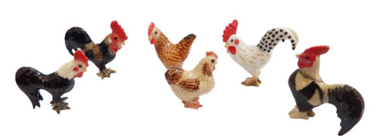 Chickens  set 6 Ceramic Miniature  Figurine