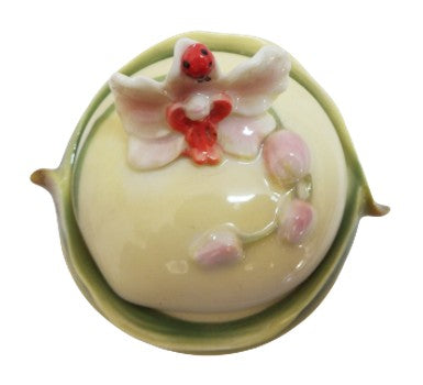 Moth Orchid lady bug Design Sculptured porcelain jewel Box