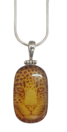 Engraved Amber Cheetah sterling silver Pendant
