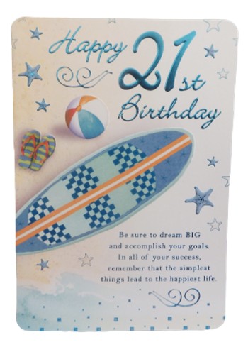 21 Birthday Card Male Surfboard