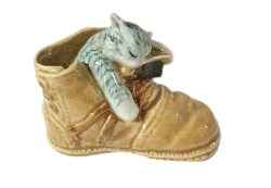 Grey Tiger Cat In Boot Ceramic Animal Figurine