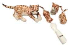 Brown cat family W/bottle of spilt milk ceramic miniature Figurine( 5 pcs set)