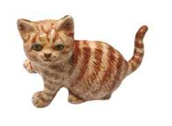 Brown Tabby cat Sitting ceramic miniature animal Figurine