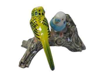 Budgerigar Pair Branch ceramic miniature Bird figurine