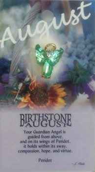 Guardian Angel Birthstone Lapel Pin -August