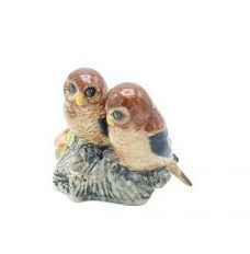 owls tree trunk flower ceramic miniature figurine