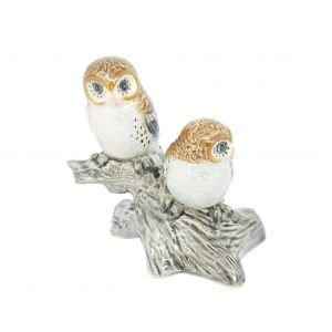 Two owls on Tree Ceramic Miniature Figurines