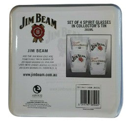 Jim Beam set of 4/ 285ml Spirit Glasses in collectors Tin