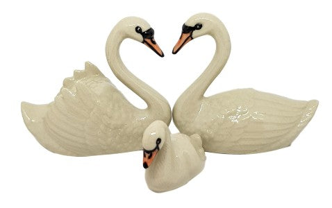 Swan Set 3 miniature ceramic figurines