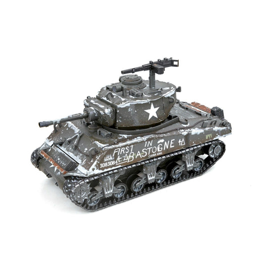 Model tank with military design and text on a white background