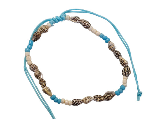 A197 Anklet Cord. Made with double cotton cord, beads, and shells,