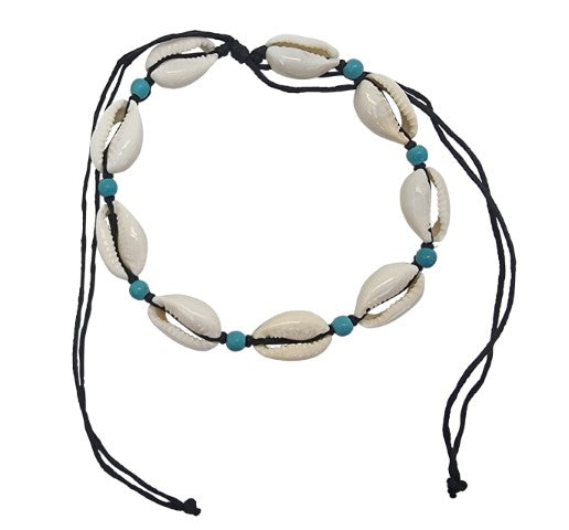 A248 Anklet cowrie shells and turquentine beads