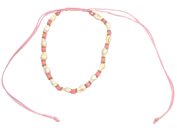 A278 anklet! The unique design features shells and pearly beads on a double cotton cord.