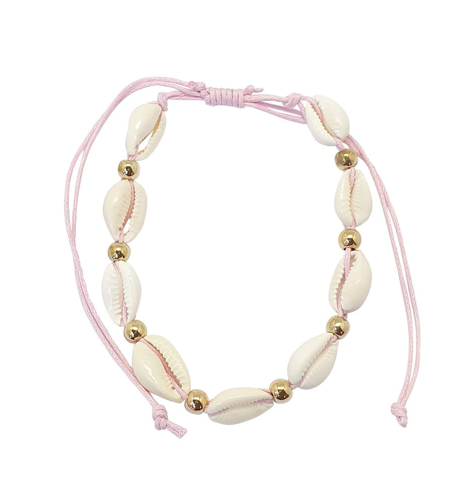 A63 anklet! designed with 9 cowrie shells and metal beads,