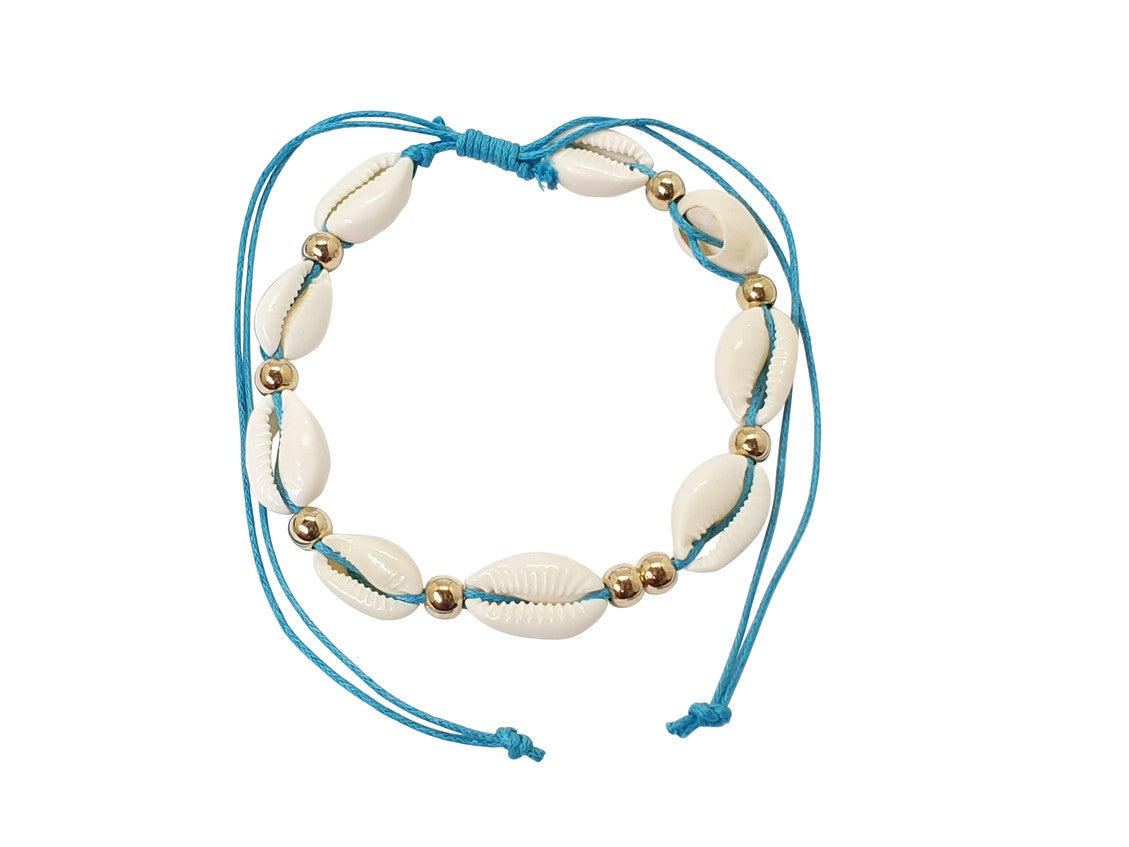A63 anklet! designed with 9 cowrie shells and metal beads,