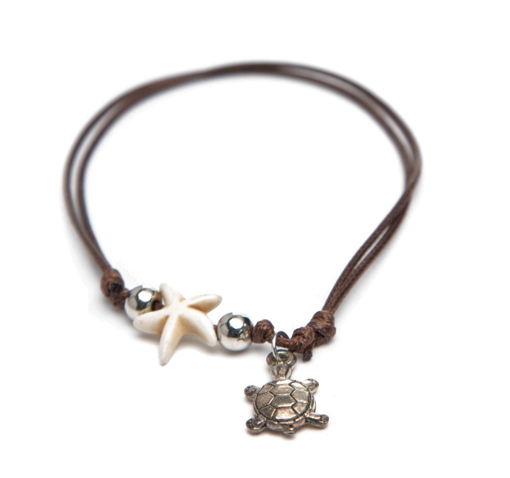 A931  anklet gem stone charms starfish or turtle