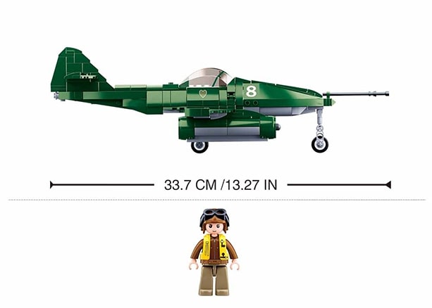 Toy airplane and figure with dimensions on a white background