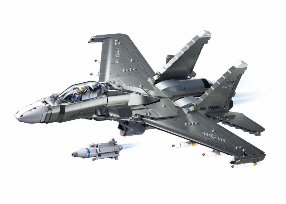 Toy model of a fighter jet on a white background