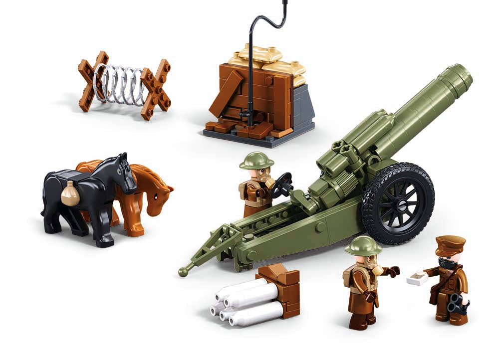 sluban set with a cannon, horses, and soldiers on a white background