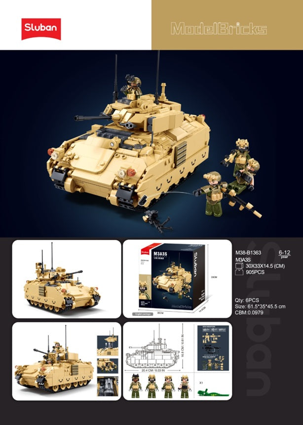 Toy military vehicle set with figures and packaging on a dark background, featuring Luban branding.