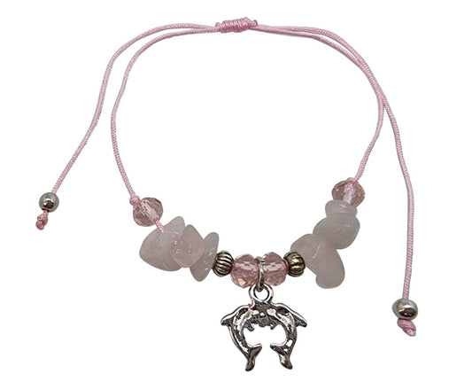 B210 Bracelet Gemchips ,metal,crystal beads & dolphin charm