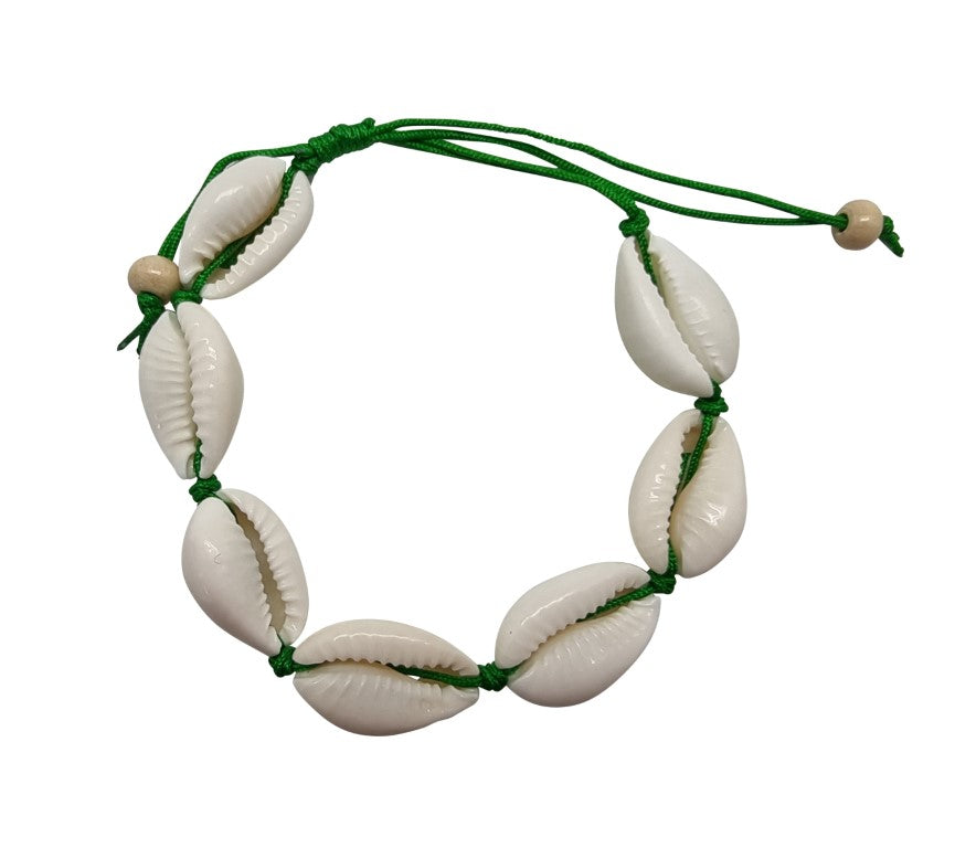 B265 Bracelet  natural cowrie in double cotton cord