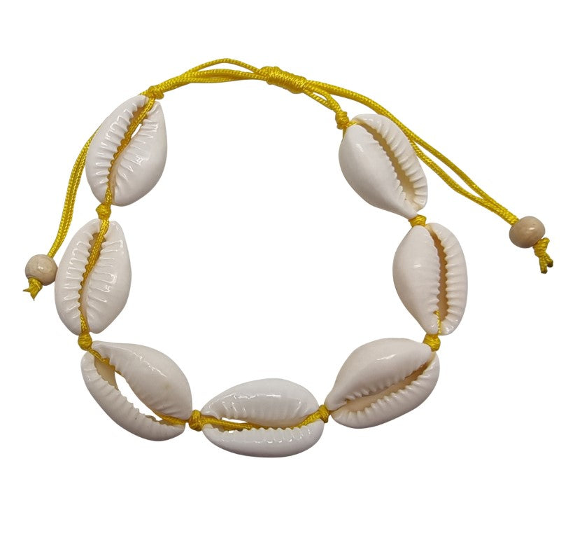 B265 Bracelet  natural cowrie in double cotton cord