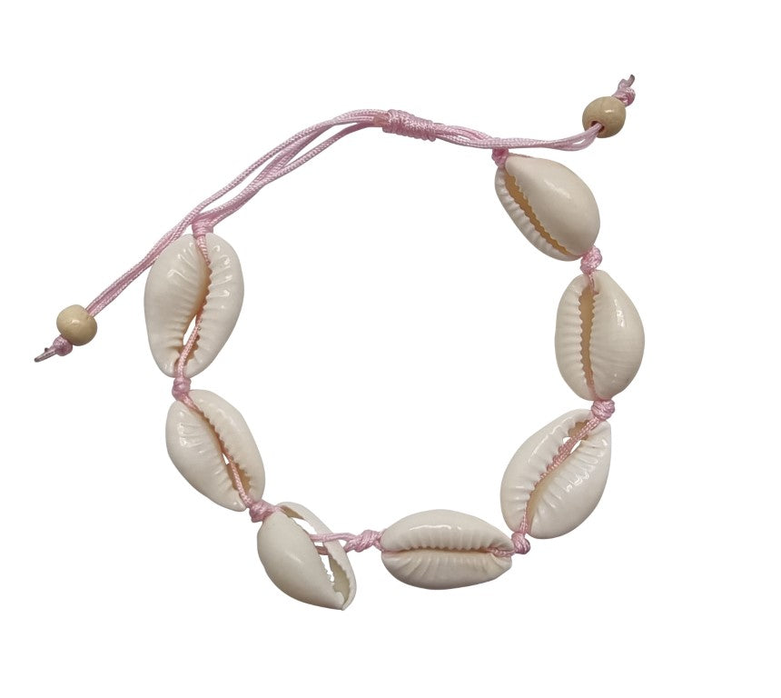 B265 Bracelet  natural cowrie in double cotton cord