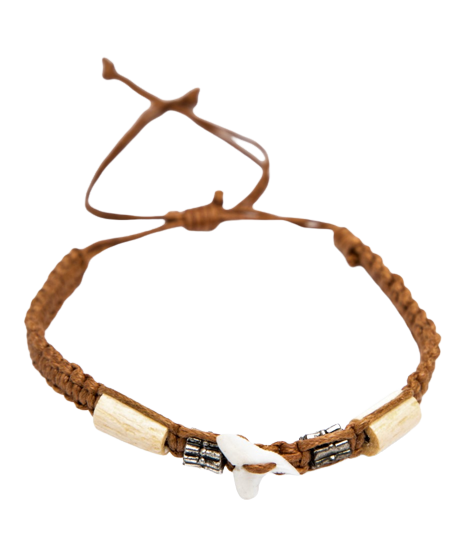 tan Cotton Genuine Shark Tooth Bracelet B674