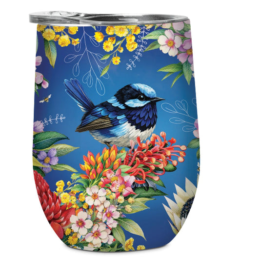 floral fairy wren stainless steel cup with lid