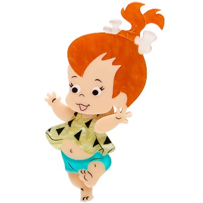 Pebbles Flintstone  Cartoon character Erstwilder brooch  a  girl child with red hair and a green shirt on a white background