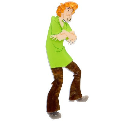 Shaggy Rogers  Esrwilder Brooch character figurine with green shirt and brown pants on a white background