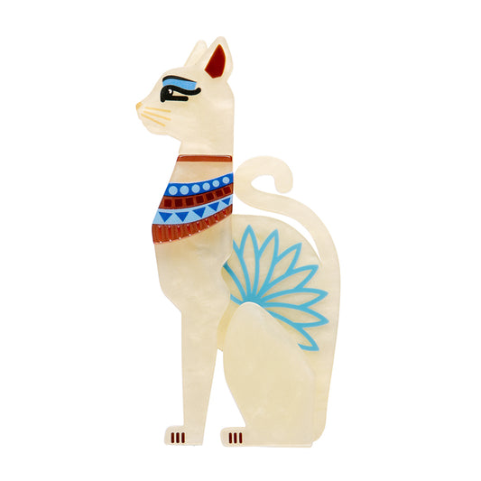 Decorative cat figurine Erstwilder Brooch with colourful patterns on a white background