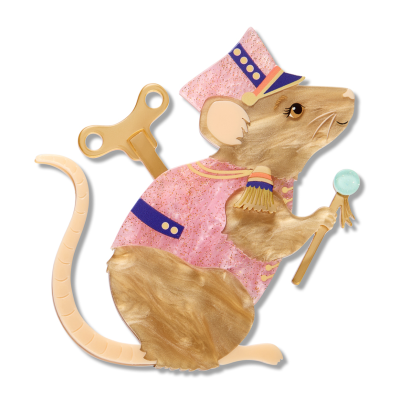 mouse military band drum major  illustration with baton with  clockwork key in back