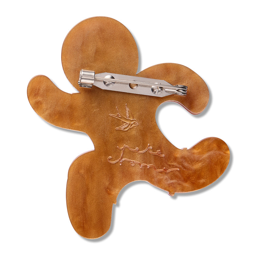 back of Catch Me If You Can Brooch with Pete Cromer Signature  and Erstwilder Logo imprinted into Back