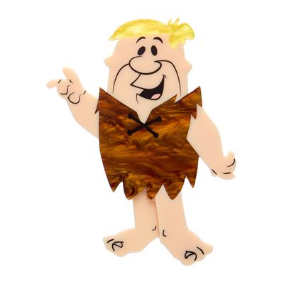 Barney Rubble Erstwilder Brooch a cartoon character with a caveman outfit on a white background
