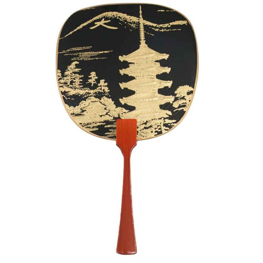 Fukui Fan Cards Large Black & Gold Temple