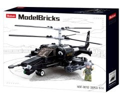 ModelBricks helicopter set packaging with helicopter model and figure on a white background