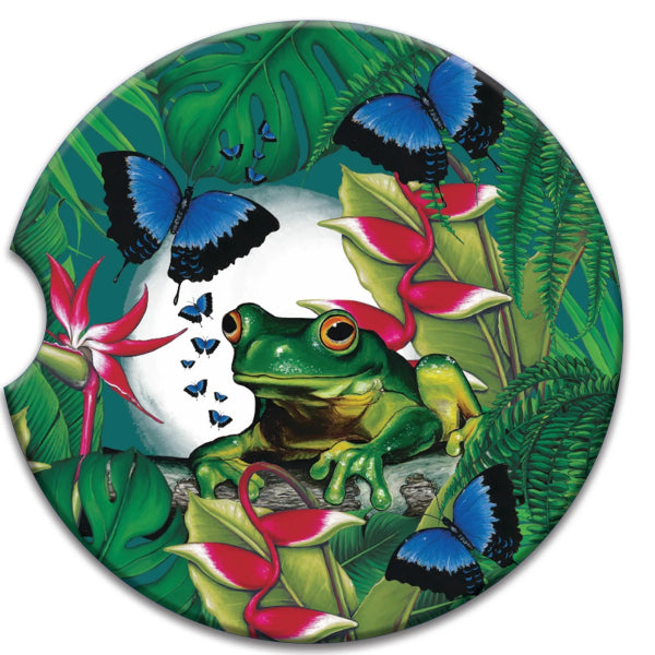Lisa Pollock Ceramic Car Coaster Green Frog