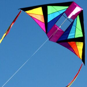 Colorful kite against a clear blue sky