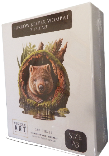 Puzzle box featuring a wombat design on a white background