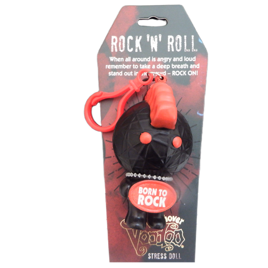 Stress doll with red handle hair do and black body on packaging, featuring text and branding.ir do 