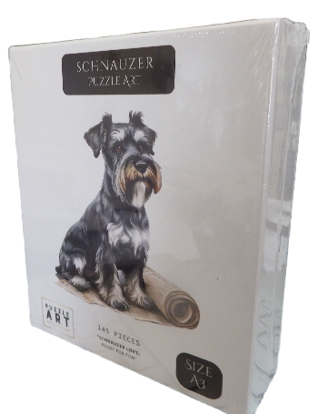 Puzzle box with a schnauzer Dog illustration on a white background