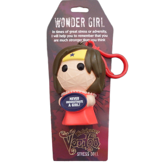 Stress doll with 'Wonder Girl' packaging featuring motivational text.