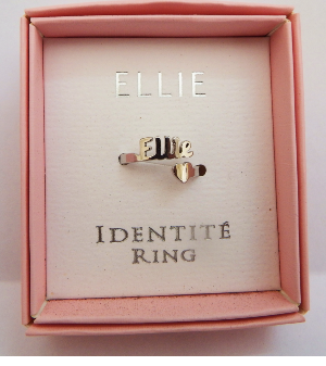 Ring with 'ELLIE' name in a pink  Identite ring box