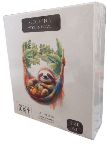 Puzzle box with sloth illustration on a white background