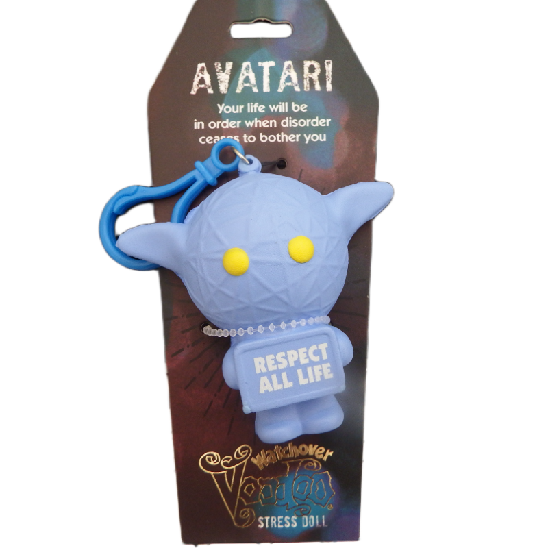 Blue stress doll with 'Respect All Life' text on packaging