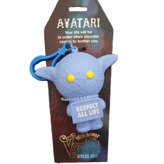 Blue stress doll with 'Respect All Life' text on packaging