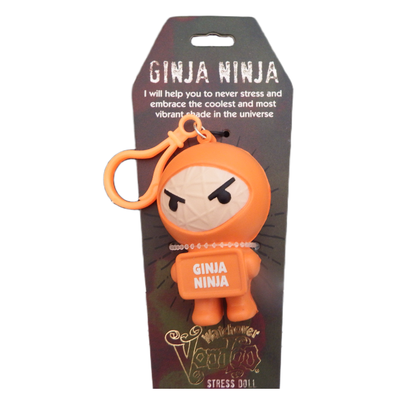 Orange 'Ginja Ninja' stress doll with packaging on a white background